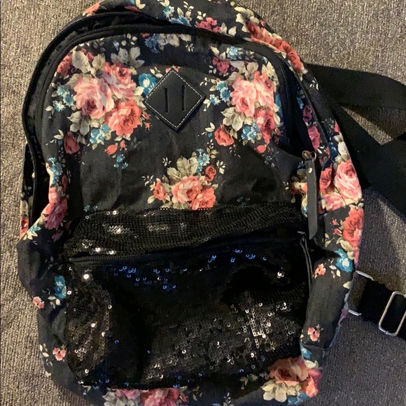 Floral backpack with sequins on pocket - Picture 6 of 6